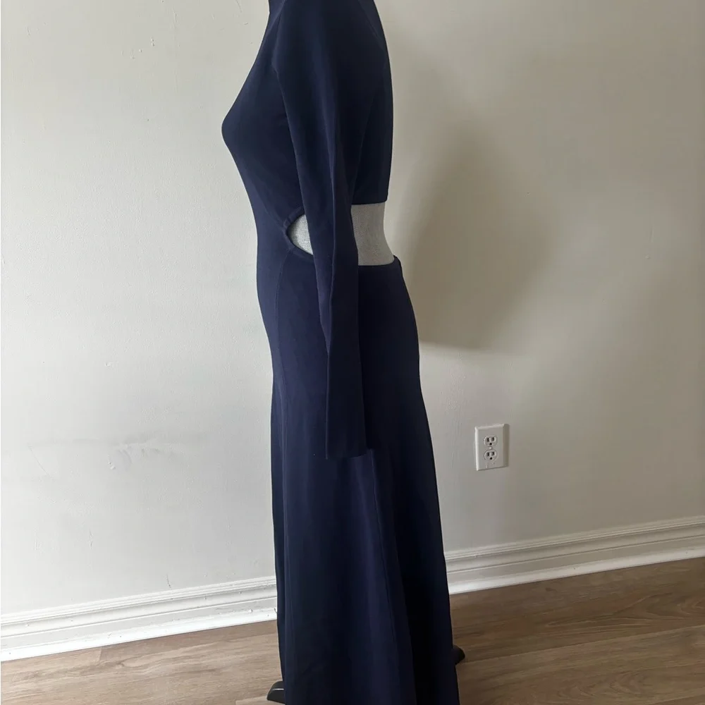 Aje Anika Cut-Out Stretchy Knit Navy Blue  Long Sleeve Dress - Picture 6 of 7